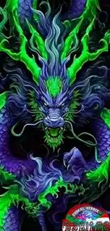 Stunning neon dragon with vibrant colors on a dark background.