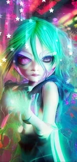 Mystical neon fantasy art with vibrant colors.