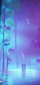 Mystical neon forest wallpaper with vibrant colors and luminous trees.