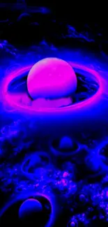 Mystical neon blue and magenta orb in a cosmic setting wallpaper.