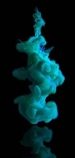 Mystical teal and blue smoke artwork on black background.