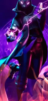 Neon warrior with purple flames wallpaper.