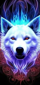 Mystical neon wolf art with vibrant blue hues and glowing accents.