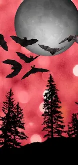 Mystical night wallpaper with bats and moon.