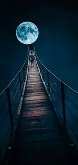 Mystical dark bridge under a bright full moon with a deep blue sky.