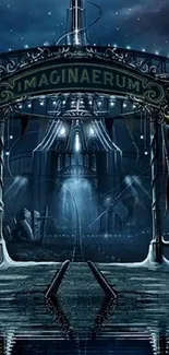 Mystical night circus entrance with stars.