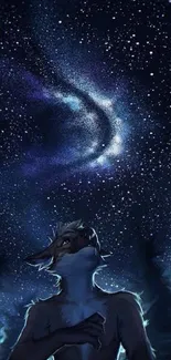 Fantasy creature under a starry night sky wallpaper.