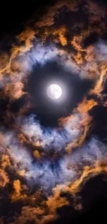 Full moon with vibrant swirling clouds in a night sky wallpaper.