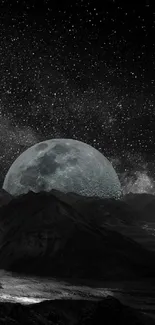 Mystical night sky with moonlit landscape wallpaper.