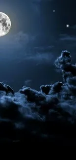 Mystical night sky with moon and clouds wallpaper.