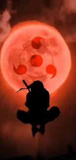 Ninja silhouette against a mystical red moon, perfect for anime fans.