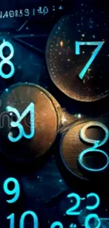 Mystical numbers on digital cosmic wallpaper.