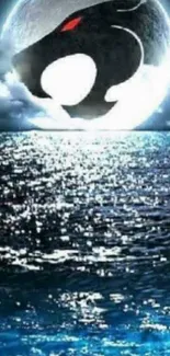 Mystical ocean under a crescent moon.