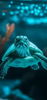 Enigmatic ocean turtle in gentle aquatic surroundings