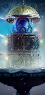 Mystical ornate orb with ethereal lighting in fantasy wallpaper.