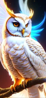 Mystical owl with glowing feathers in fantasy art style.