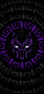 Mystical panther with glowing eyes in abstract purple design.