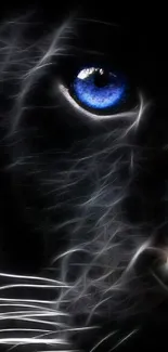 Mystical panther with striking blue eye on dark background.