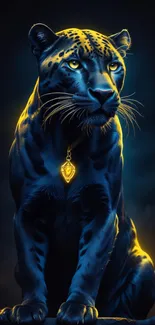 A mystical panther with golden glow in a dramatic setting.