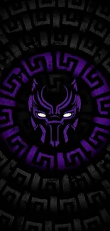 Mystical panther mask with geometric pattern in purple.