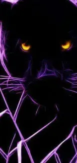 Mystical neon panther with glowing eyes and purple hues.