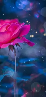 Dreamy pink rose against blue bokeh background, perfect for mobile wallpaper.