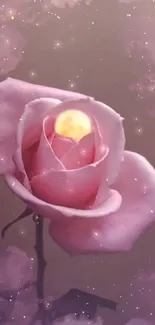 Enchanting pink rose with a moonlit background on a phone wallpaper.