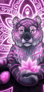 Mystical pink tiger art with psychedelic patterns.