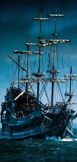 Majestic pirate ship in deep blue ocean wallpaper.