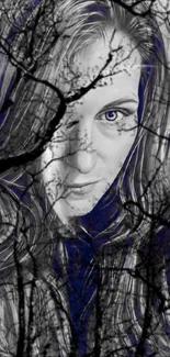 Ethereal portrait with dark branches overlay.