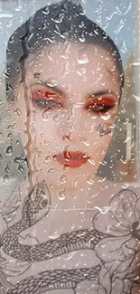 Mystical portrait with raindrops and tattoo art