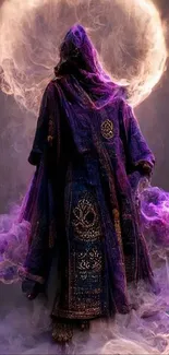 Ethereal cloaked figure with purple smoke.