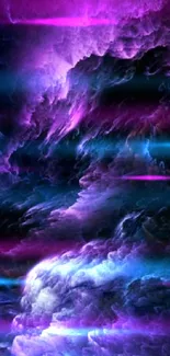 Abstract mystical wallpaper with purple clouds and vibrant colors.