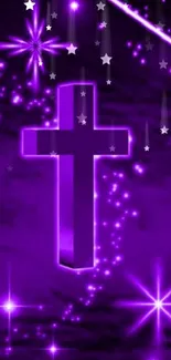 Purple cross with glowing stars and mystical design wallpaper.