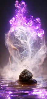 Purple mystical energy swirling around stones.