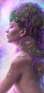 Ethereal fantasy art with purple hues and intricate mystical designs.