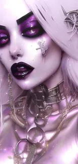 Ethereal fantasy character in purple hues with metallic and mystical accents.