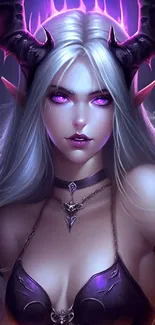 Fantasy-themed wallpaper with purple hues and a mystical female character.