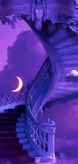 Mystical purple staircase with moon in a fantasy setting.