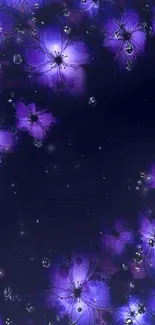 Purple flower wallpaper with a mystical, starry night theme.