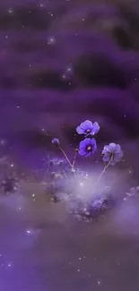 Mystical purple flowers in a serene, vibrant landscape.