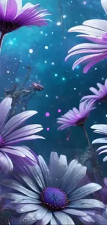 Mystical purple flowers with starry backdrop wallpaper.