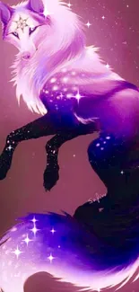 Mystical purple fox with cosmic fur in vibrant digital art wallpaper.