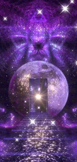 Mystical galaxy portal with purple hues.