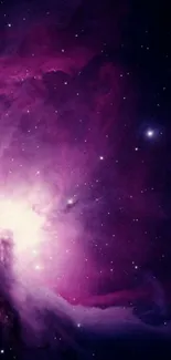 Purple galaxy wallpaper with stars and cosmic swirls for mobile screens.