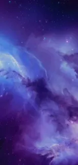 Purple galaxy wallpaper with mystical nebula clouds and starry space.