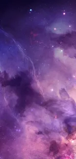 Mystical purple galaxy with stars and clouds, perfect for mobile wallpaper.