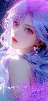 Anime girl with mystical purple hair art.