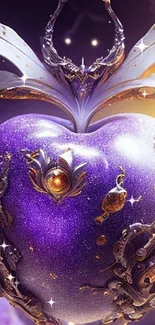 Purple heart with golden ornate design, mystical and enchanting.