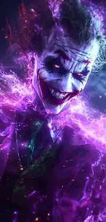 Purple-tinged mystical Joker art wallpaper for mobile.